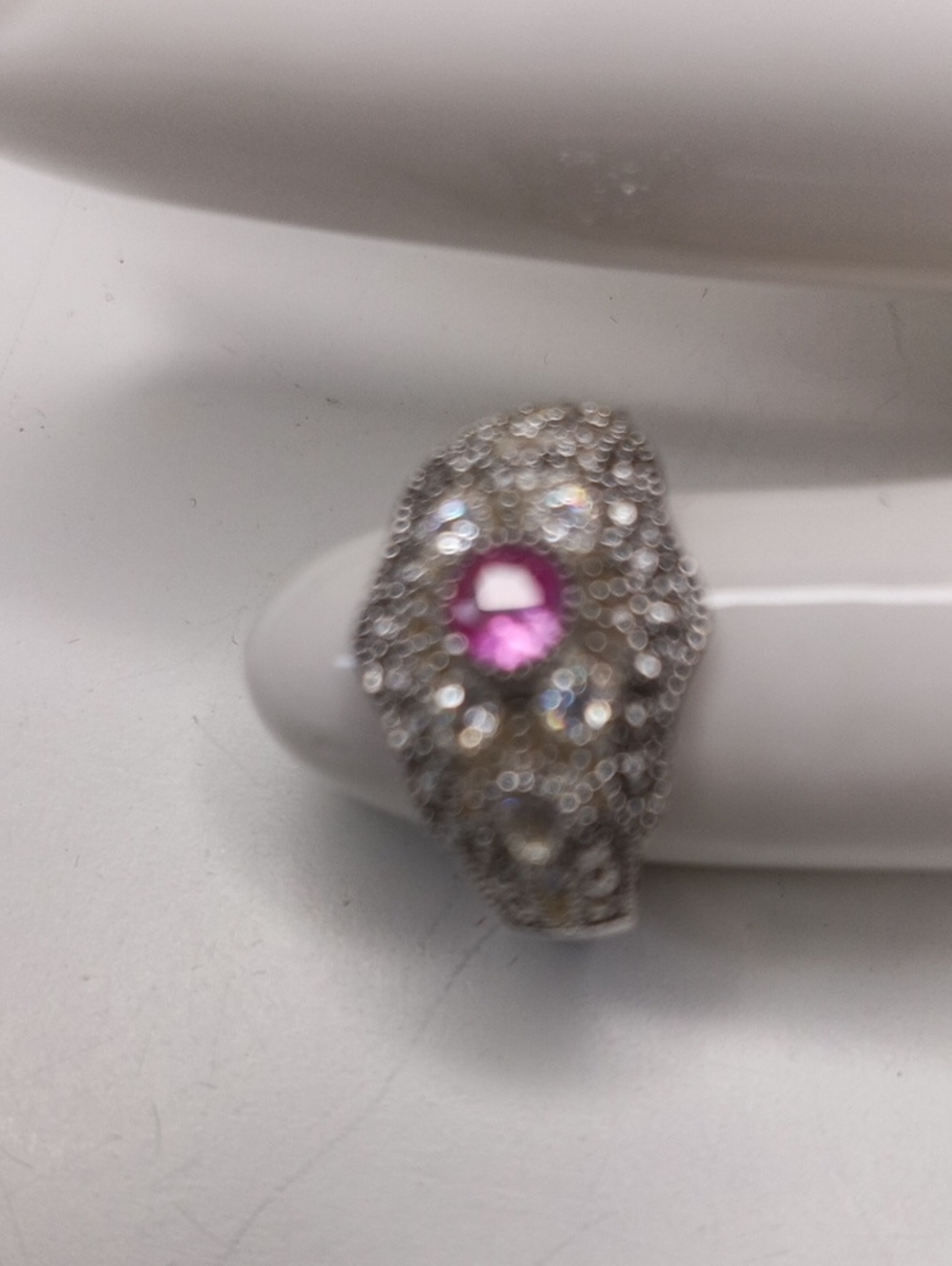 Avon Sterling Silver Vintage Pink Sapphire Color Ring - Size 5